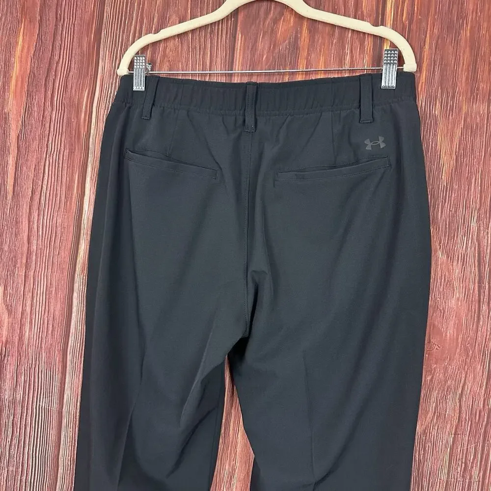 Under Armour Black Pants Golf Stretch Waist Tapered Leg Mens Size 34 x 32 in